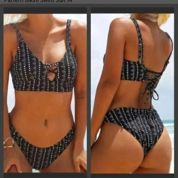 Black/White Tropic Heat Criss Cross Dot Pattern‎ Bikini Swim Suit size small - Picture 4 of 7
